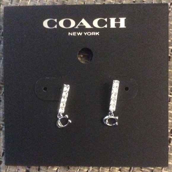 Coach Signature Pave Bar Earrings NWT - Picture 3 of 3
